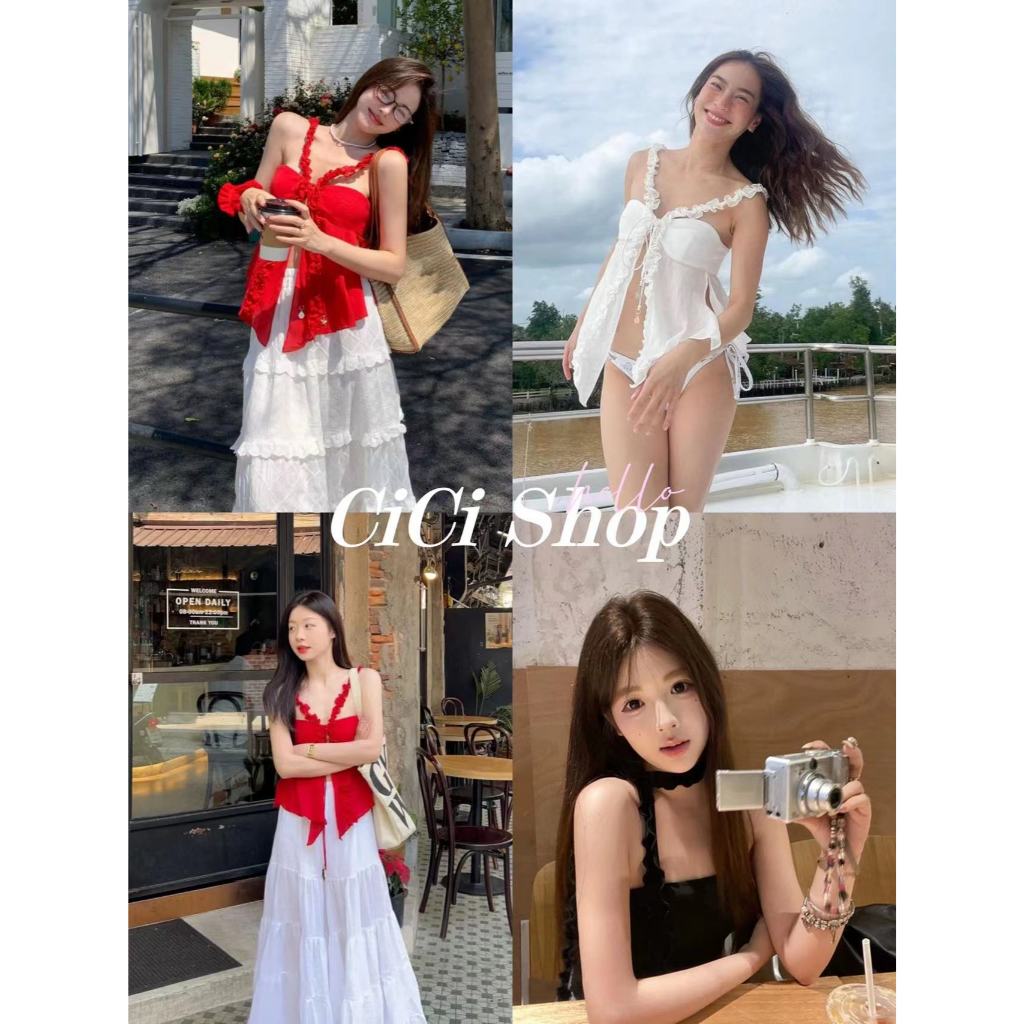 Cicishop(H9391)เสื้อสายเดี่ยว ดีเทลงานระบาย ผ้าไม่บาง สไตล์เซ็กซี่