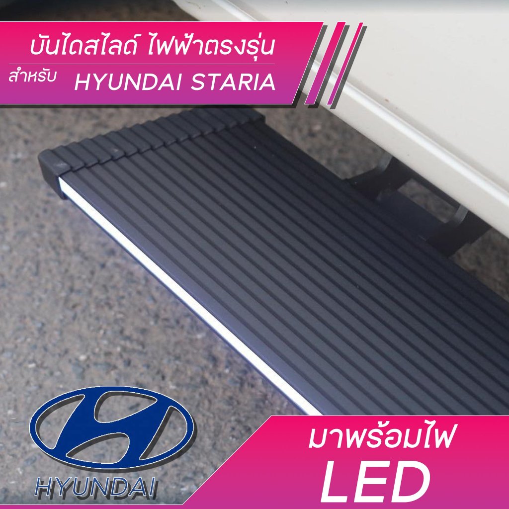 บันไดข้างสไลด์อัจฉริยะทรงยาวพร้อมไฟLED  สำหรับ Hyundai Staria บันไดไฟฟ้า Dynavin Board V.2