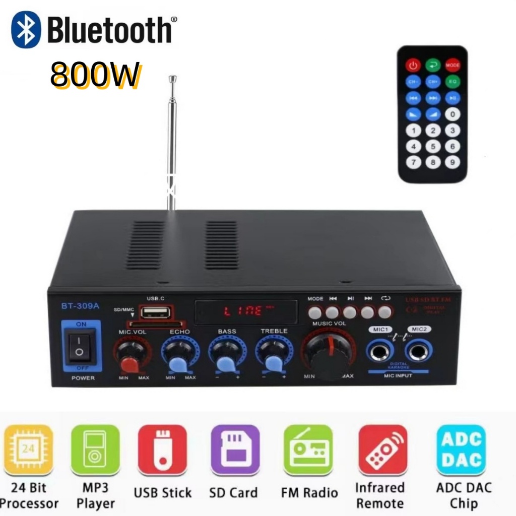 BT-309A เครื่องขยายเสียงลำโพง power amplification การ์ด U ดิสก์วิทยุ DC 12V 220V บลูทูธ ขยายเสียง