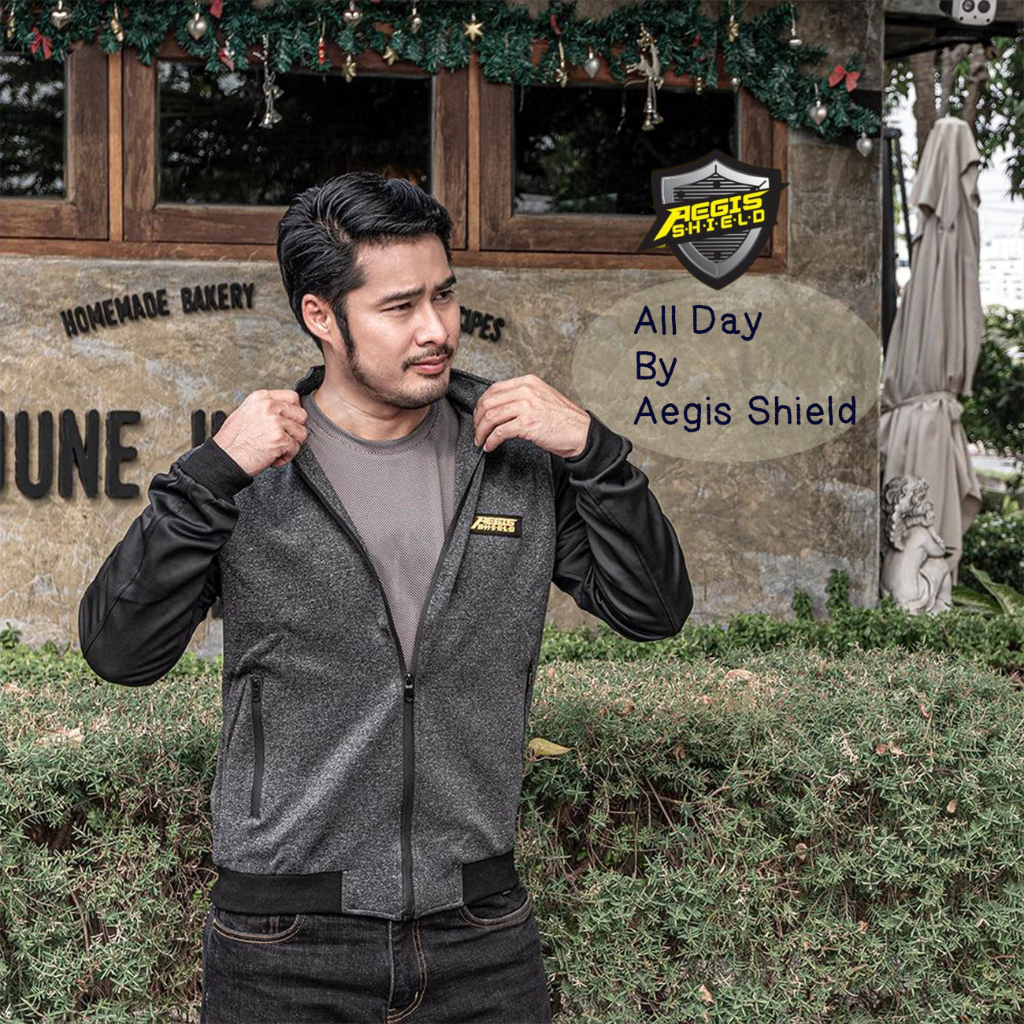 เสื้อการ์ด AEGIS MOTO รุ่น All day คอเต่าเทาเข้มแขนดำ CE2