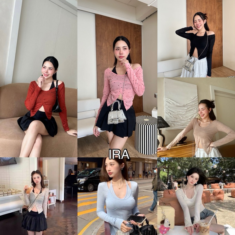 BY IRA Belle 2-piece Set (207) พร้อมส่ง ขายดี เสื้อแขนยาว ลายจุด สีโปร่งใส ทรงสลิมฟิต แฟชั่นฤดูใบไม้ผลิ สําหรับผู้หญิง