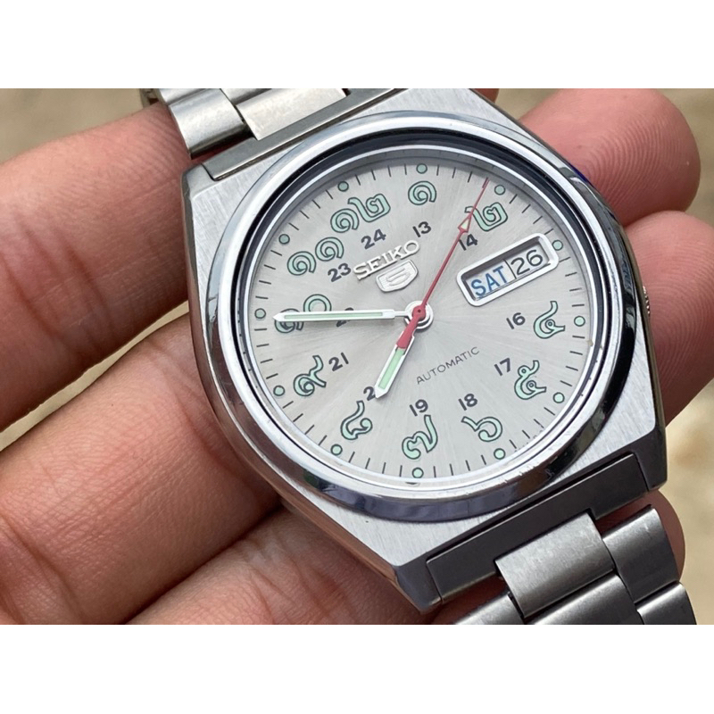 สีมาใหม่‼️Seiko5 automatic 7009 นาฬิกาหน้าปัดตัวเลขไทยสีเทาสวย