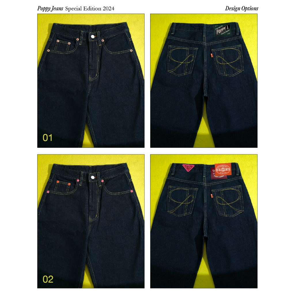 RYA Poppy Jeans Special Edition 2024 กางเกงยีนส์เอวสูง ขากระบอก สีเข้ม แต่งอะไหล่สีๆ และป้ายสี ราคา ถูกที่สุด ดีลบีเคเค แกลเลอรีภาพที่ 4