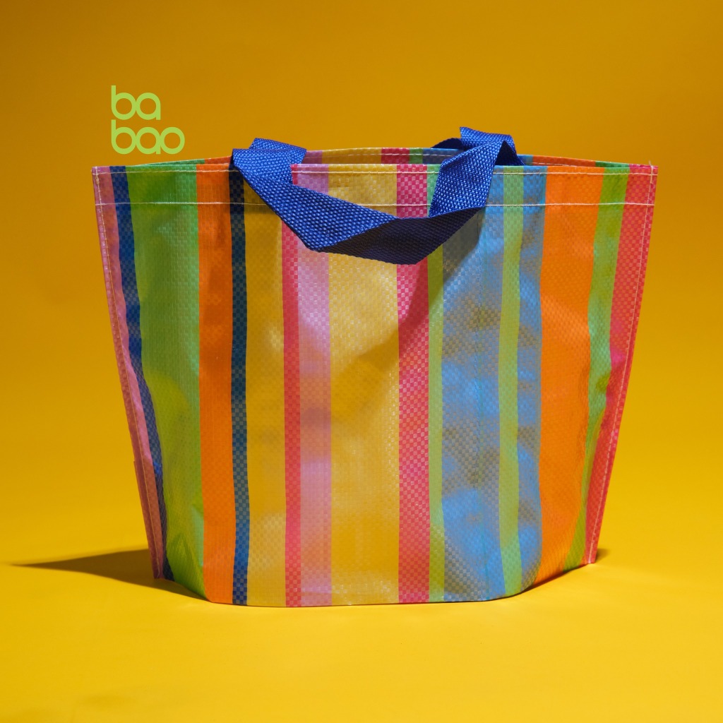 babao กระเป๋าถุงผ้าพีพีสาน (PP Woven Fabric)  ขนาด 37x16x25 ซม./ทรง Fun bao (Size S) คละสีหู