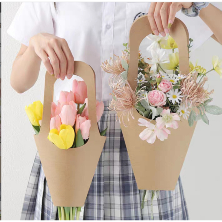 bag (พร้อมจัดส่งด่วน) ถุงใส่ดอกไม้ ถุงจัดดอกไม้ กระดาษคราฟท์ สีน้ำตาล หูหิ้ว มอบเป็นของขวัญ วันวาเลนไทน์