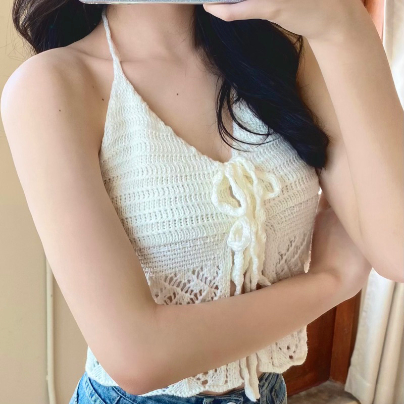 •SORBET ☁️เสื้อสายเดี่ยวผูกหน้า ไหมพรม ทะเล☁️🌊