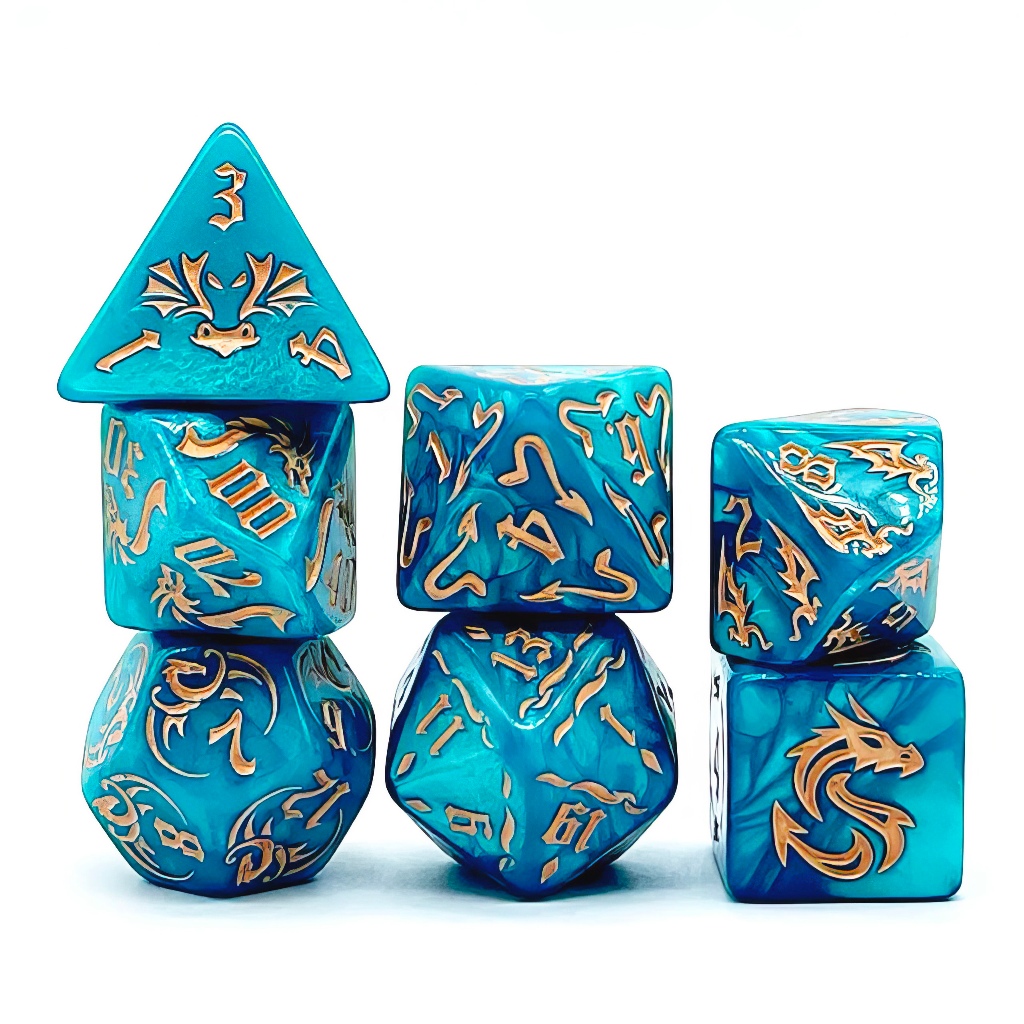 Sapphire Dragonstone Dice Set of 7 | ลูกเต๋า Dice For DnD D&D MTG RPG TRPG เกมกระดาน บอร์ดเกม Game ไพ่ทาโรต์ Magicเมจิก