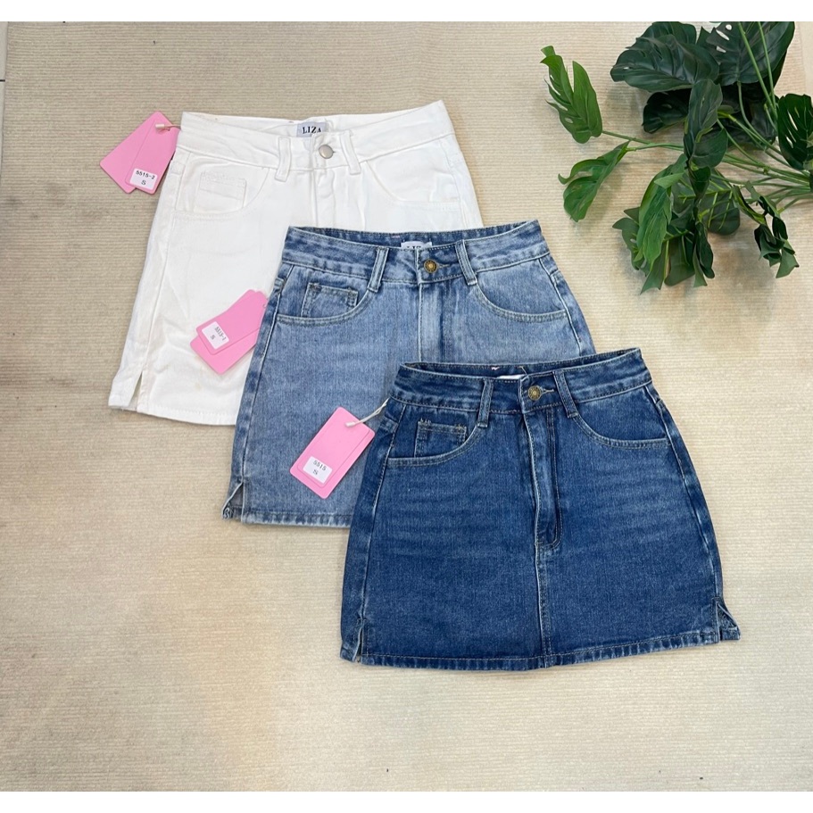 Liza พร้อมส่ง กระโปรงยีนส์สั้น mini skirt jean มีซับกางเกงยีนส์ด้านใน ผ่าข้าง เรียบๆแต่มีความติดแกลม