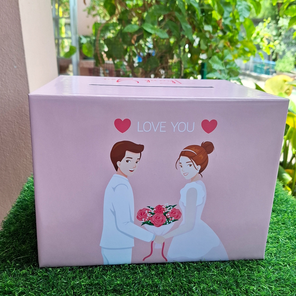 กล่องเล็กใส่ซองแต่งงาน Love you Save thd date ขนาดกล่อง 21x29x21cm พร้อมส่ง กล่องกระดาษแข็งขึ้นรูปพร้อมใช้งาน