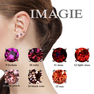 IMAGIE ต่างหูคริสตัล เม็ดกลม 3-4-6-7mm โทนชมพู-แดง