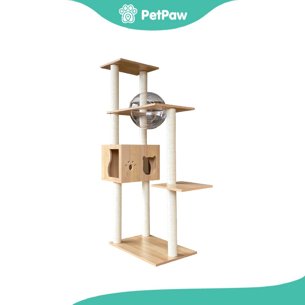 Prime Pet Premium Cat Tree คอนโดกล่องหน้าแมว+บอลลูนใส ขนาด 60x40x147 Cm(1pcs)