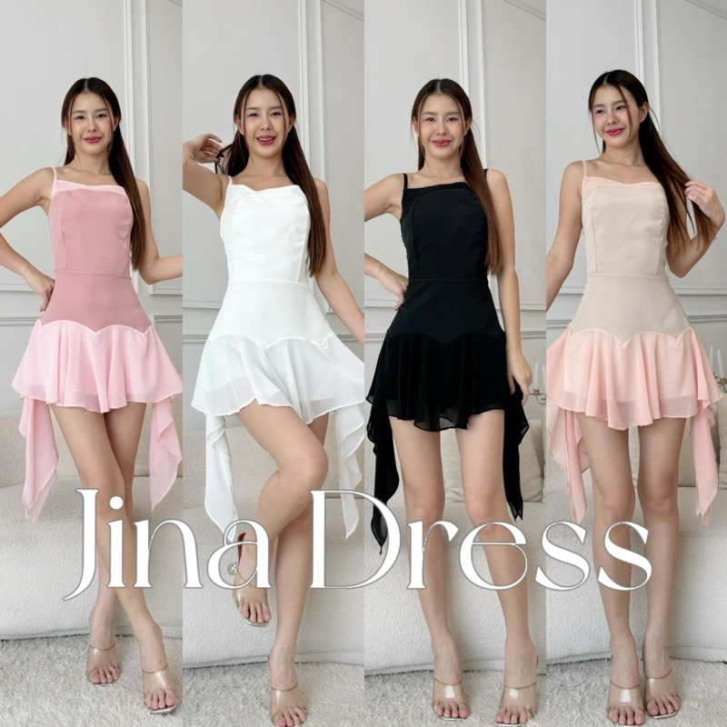 Wendystore182(Jina Dress)เดรสสายเดี่ยวแต่งระบายผ้าชีฟอง