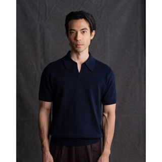 MadetoMature Knitted Short Sleeve Skipper Polo - Navy เสื้อโ…