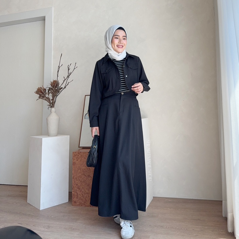 (D09) Heartmade - Sedar Set 🥔🥢 (สินค้าพร้อมส่ง) ชุดเซทเสื้อ+กระโปรงยาวสีพื้นแมชได้หลายลุค - รูปที่ 3