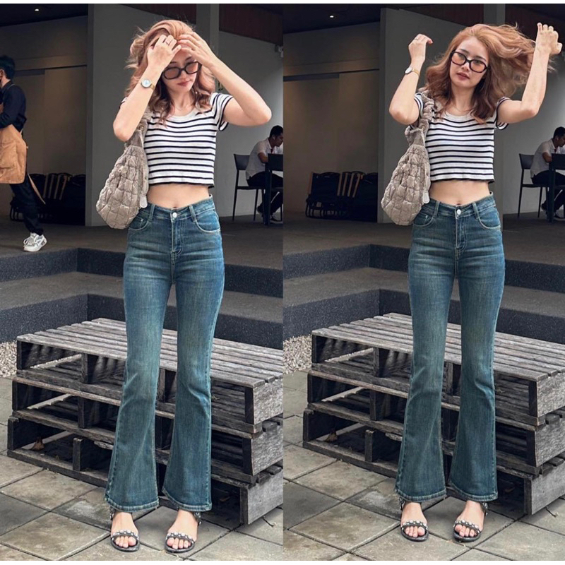 กางเกงยีนขาม้าสีสนิมเข้ม สวยมาก ทรงสวย ผ้ายืดเยอะ 86005