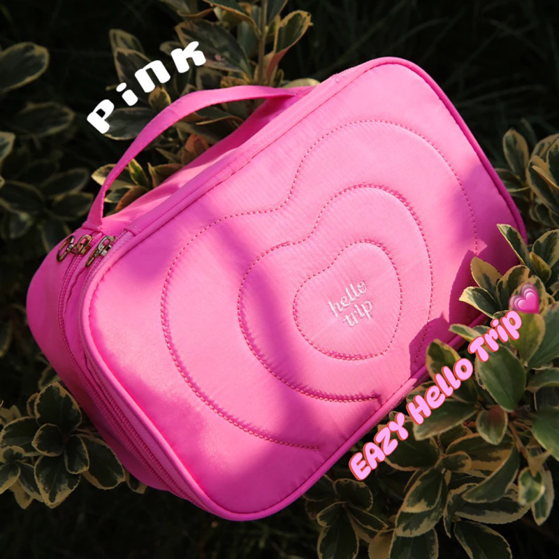 กระเป๋าเครื่องสำอาง กระเป๋าใส่เครื่องสำอาง 2 ชั้น แบบพกพา EAZY Hello Trip Triple Heart จุเยอะ กันน้ำ ใส่สกินแคร์ เดินทาง