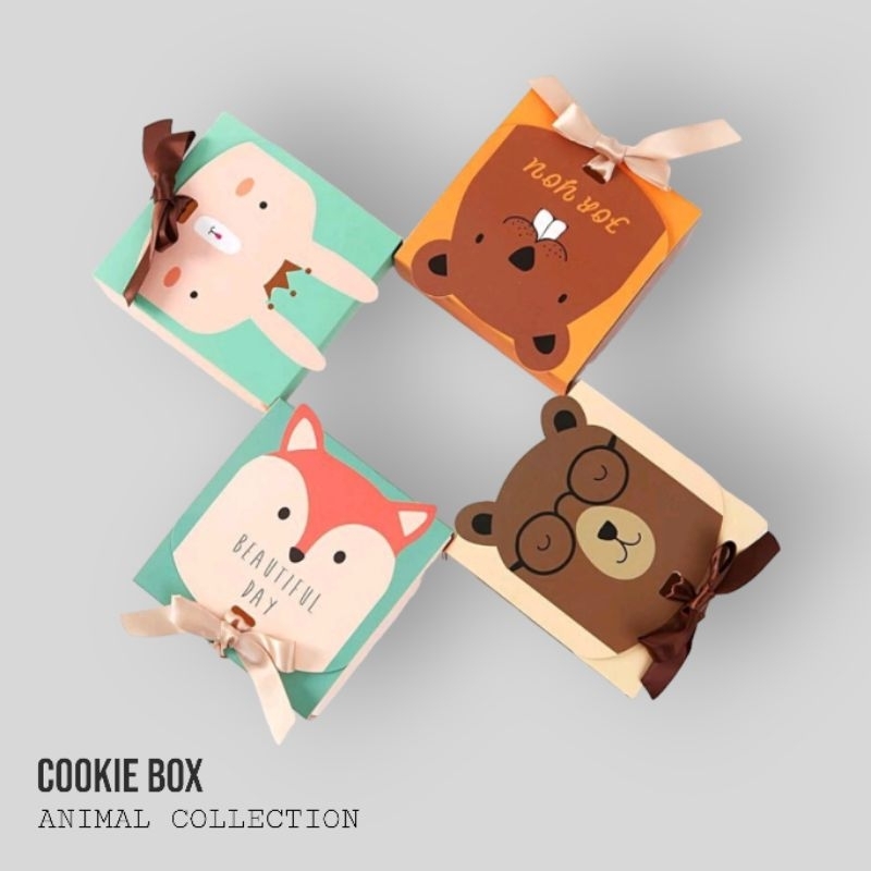 ส่งด่วน Animals Lover กล่องขนม กล่องจัดเบก 1แพ็คมี10ชิ้น พร้อมโบว์