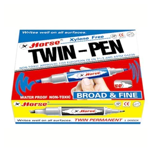 HORSE (ตราม้า) ปากกาเคมี 2หัว ตราม้า TWIN-PEN - หลากสี (12ด้าม/กล่อง) จำนวน 1 กล่อง