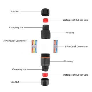ขั้วต่อสายไฟกันน้ำ คอนเนคเตอร์กันน้ำ ข้อต่อกันน้ำ IP68 outdoor 2P 3P Waterproof Connector กันฝน กันแดด ติดตั้งภายนอก