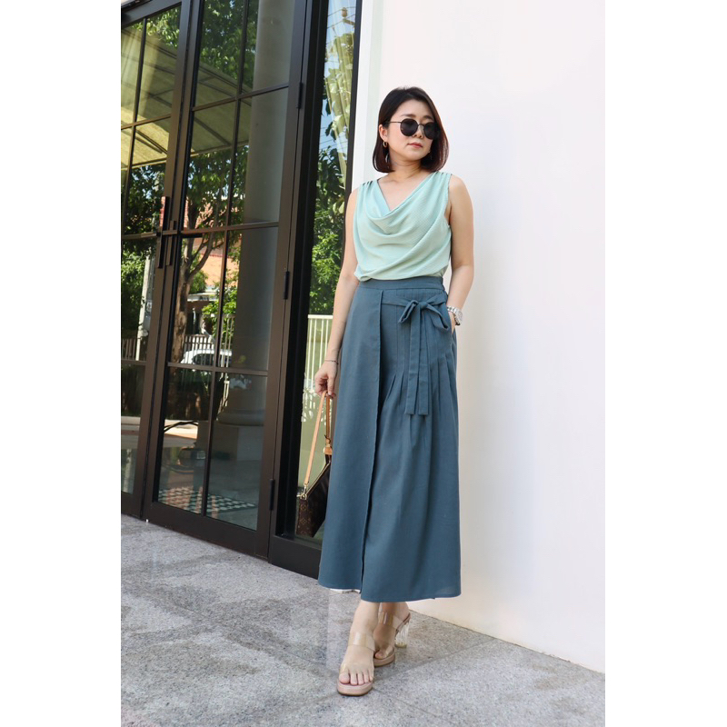 MIKI PANTS(L009)กางเกงกระโปรงผ้าลินินสวยๆ