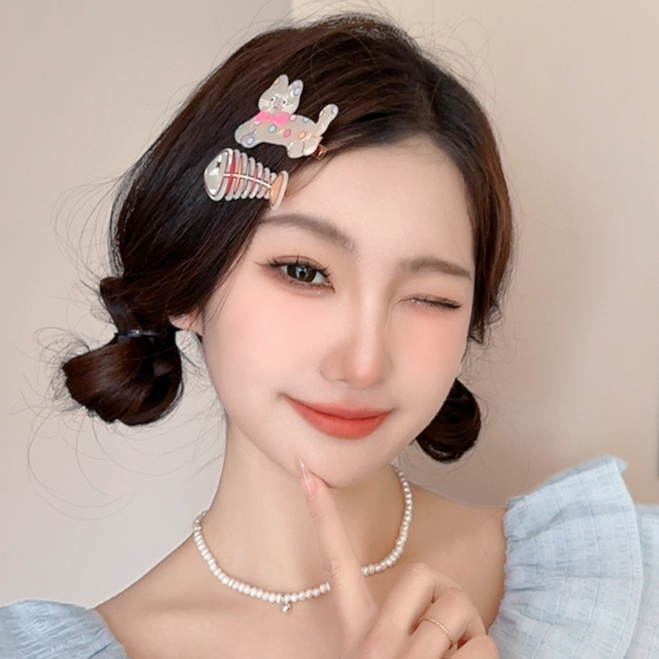 ในไทย✨กิ๊บติดผม คลิปด้านข้างน่ารักหมาน้อย ลายการ์ตูน อะคริลิค ย้อนยุคสไตล์เกาหลี สำหรับผู้หญิง-Move