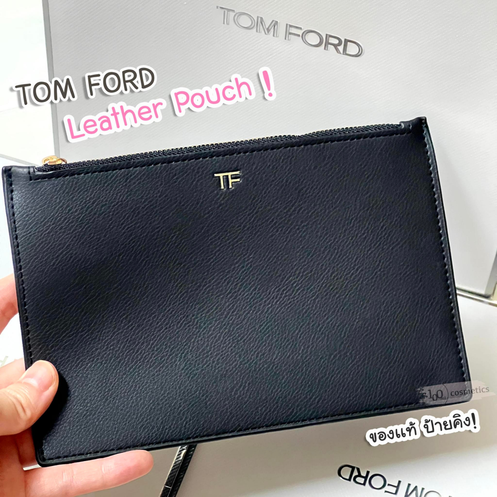 กระเป๋าหนังสีดำ Tom Ford black pouch ขนาดเล็ก อะไหล่ทอง (ทอม ฟอร์ด) สินค้าจาก KINGPOWER