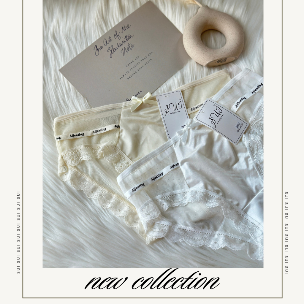 SUI กางเกงในผ้าลื่น (8831) ผ้าซาติน ขอบขาลูกไม้ สีพาสเทล เซ็กซี่ น่ารัก ผ้านิ่ม ใส่สบาย มีโบว์ ขอบภาษา พร้อมส่ง จากไทย