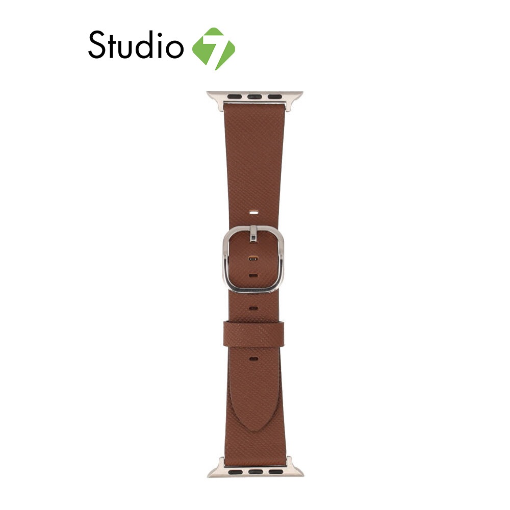 Blue Box สาย Apple Watch Strap Series 6,7,8,9,SE1,SE2,Ultra (44/45/49mm) PU Saffiano Brown Yellow#027 By Studio7