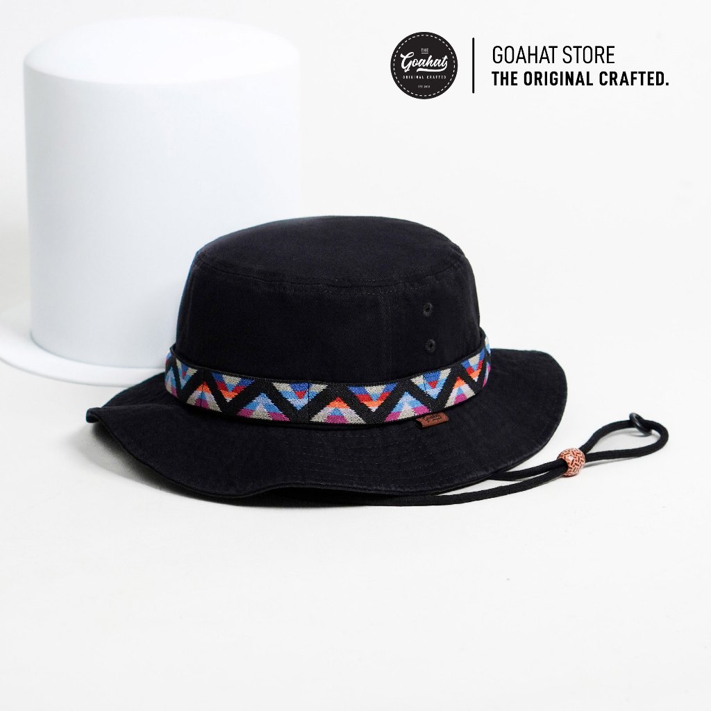 G116 Happy Black หมวกเดินป่า งาน Handmade ผ้า Cotton ฟอก สวย ใส่สบาย ระบายอากาศได้ดี