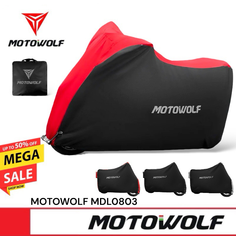 [ซื้อในไลฟ์ มีโค้ดลด 120.-] MOTOWOLF MDL 0803 ผ้าคลุมรถมอเตอร์ไซด์ คุณภาพสูง กันน้ำ กันแดด กันฝุ่น พร้อมรูล็อคกุญแจ