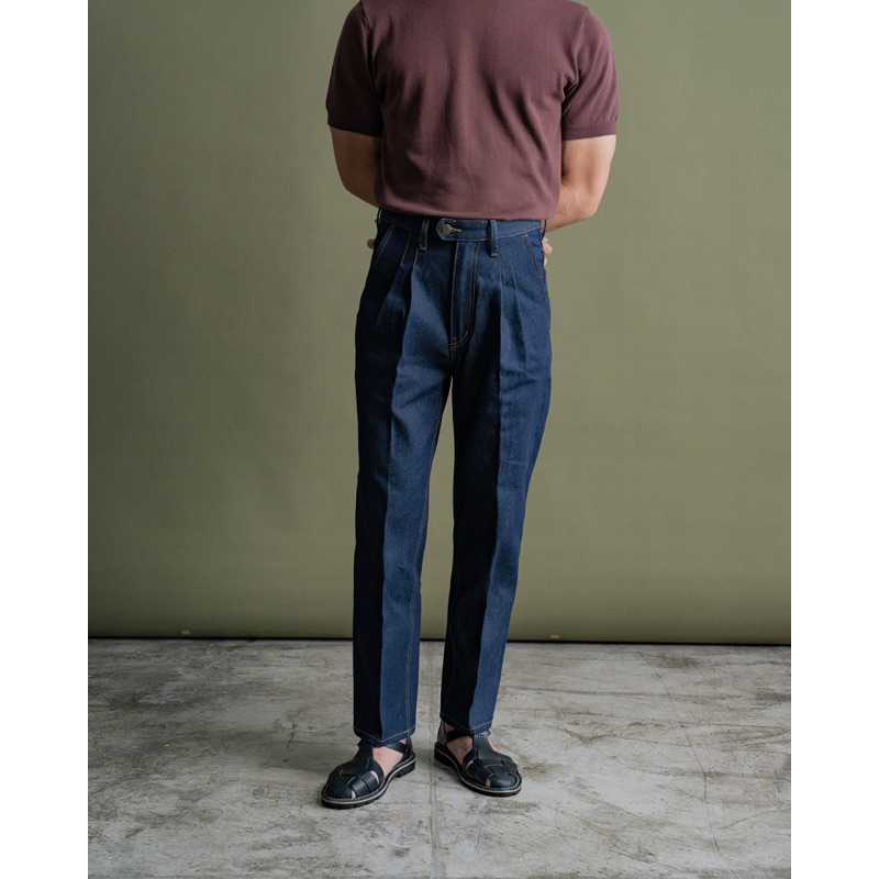 MadetoMature Pleated Denim Trouser - Dark Indigo กางเกงยีนส์เอวสูง