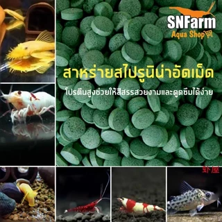 SPIRULINA​ 30g.​ สาหร่ายสไปรูนิน่าอัดเม็ดอาหารสำหรับกุ้งแคระและปลาซัคเกอร์​สวยงาม