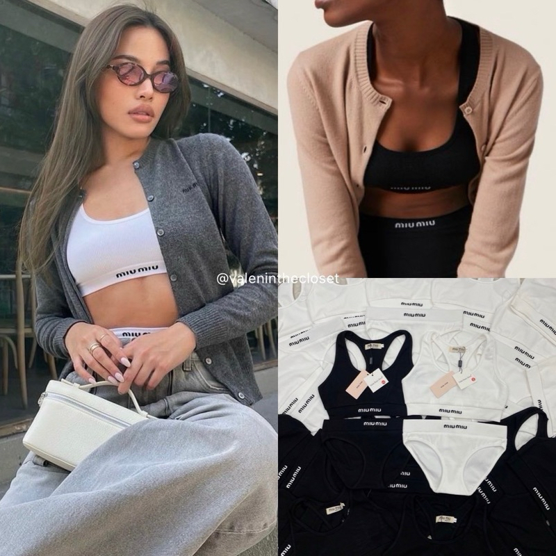 MIU bra sport •เซทนี้ปังมากก set 2 pcs. บรา+กางเกงใน สวยมาก การันตรีงานเนี๊ยบ ขอบยางทอลายแบรนด์สวยมากค่ะ