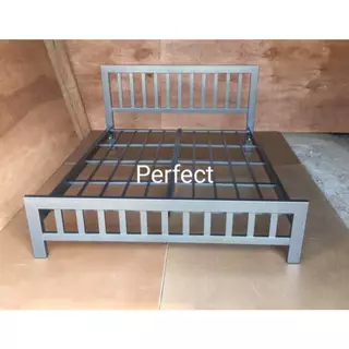 Perfect เตียงเหล็กกล่อง เหล็กหนาพิเศษขนาด 5 ฟุต สีขาว สีดำ สีน้ำตาล สีระเบิดเงิน
