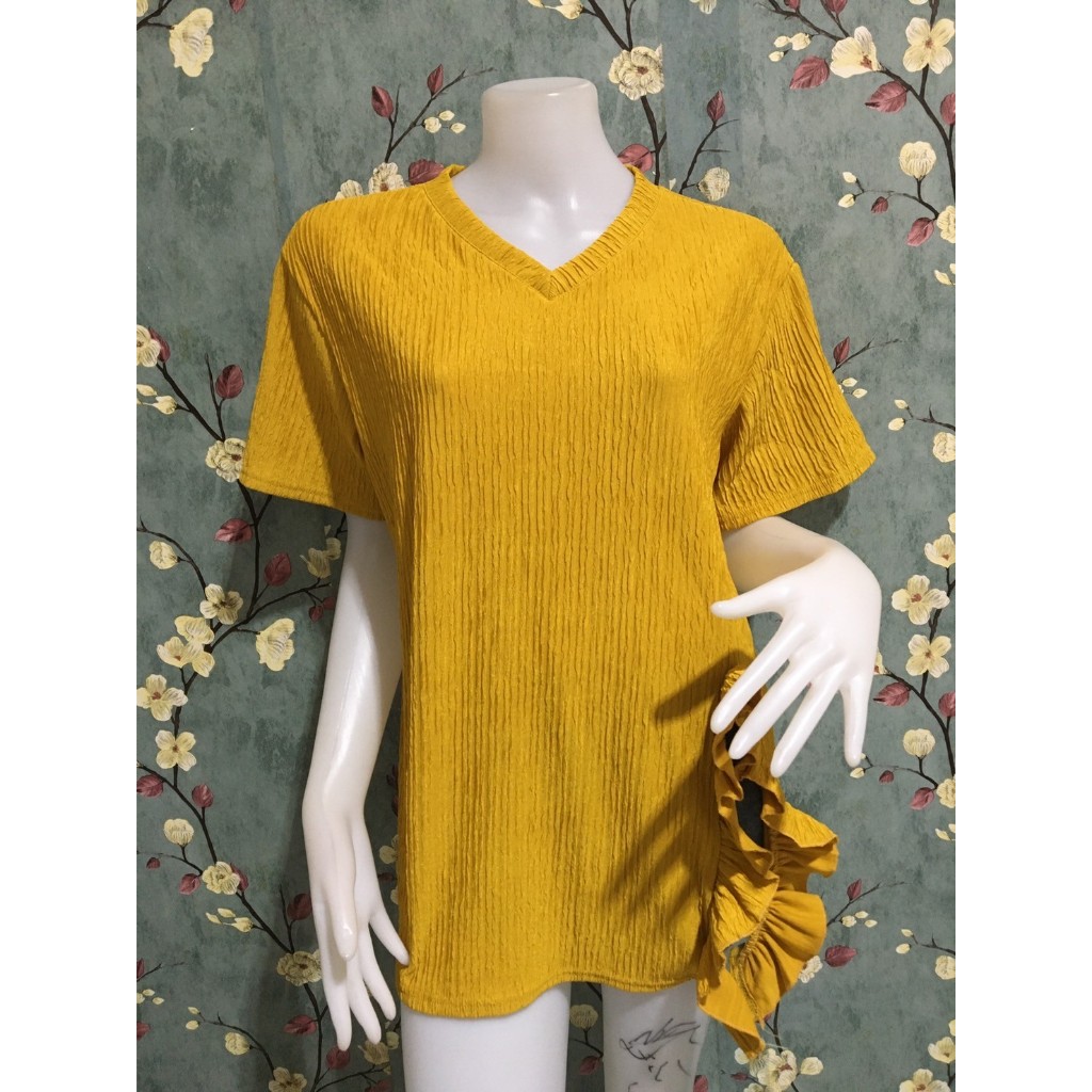เสื้อแฟชั่นคอวีแขนสั้น ผ้าทอฟฟี่สีพื้น อก46-50นิ้ว สาวอวบใส่สวยมาก รุ่น2008