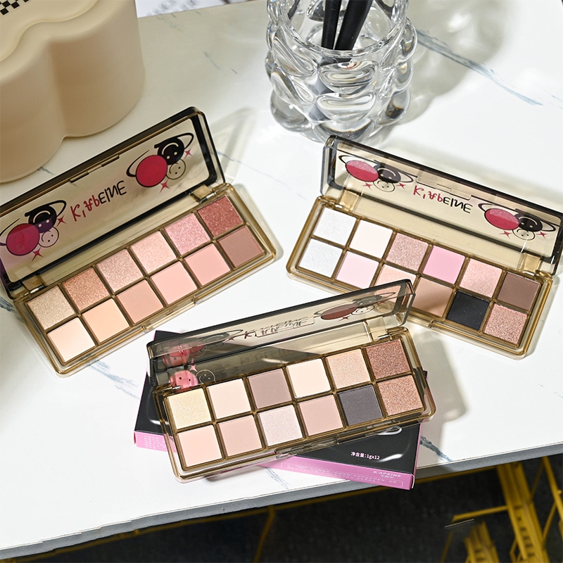 พาเลทตา 12สี สีเอิร์ธโทน เนื้อเรียบเนียน ประกายชิมเมอร์ ไฮไลท์ คอนทัวร์ สีสวย ติดทน กันน้ำ เหมาะสำหรับผู้เริ่มต้น