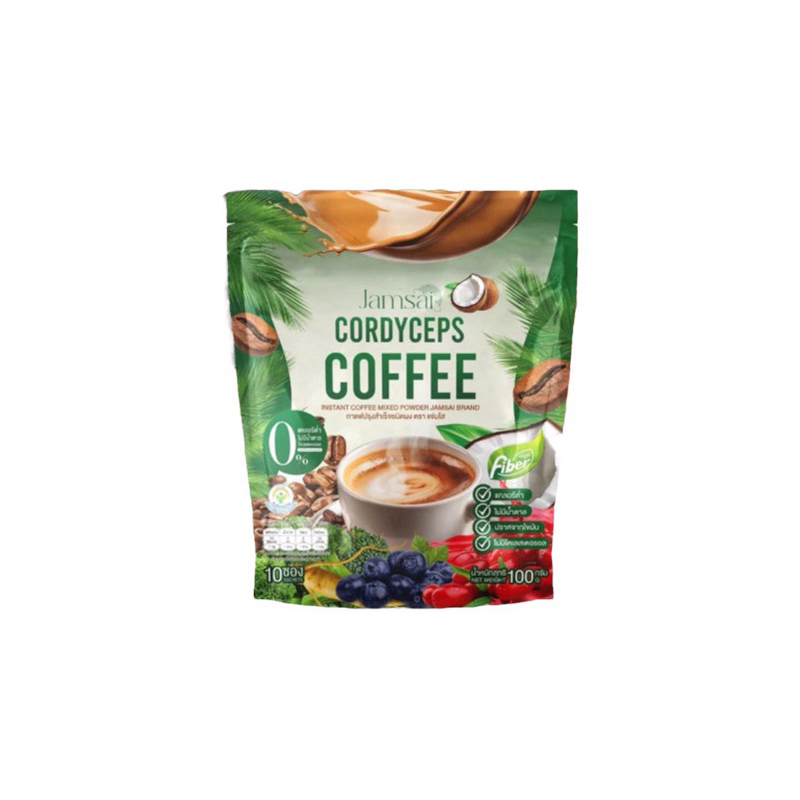 (ราคาต่อ1ถุง)กาแฟแจ่มใส ไฟเบอร์ Jamsai Cordyceps Fiber 1ห่อ บรรจุ10ซอง