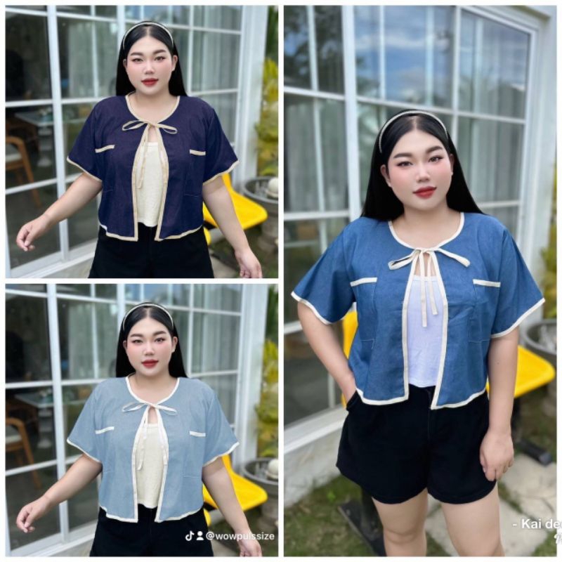 BN214. สินค้าขายดีเสื้อคลุมยีนส์แขนสั้นสาวอวบ งานเซ็ท2ชิ้น เสื้อคลุม+สายเดี่ยว งานขายดี