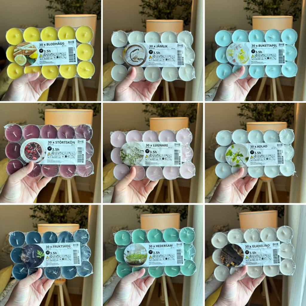 IKEA อิเกีย เทียนทีไลท์หอม (ยกแพ็ค 30 ชิ้น) เทียนหอม หอมนาน 3.5 ชม. มีหลายกลิ่นให้เลือก หอมมากๆ