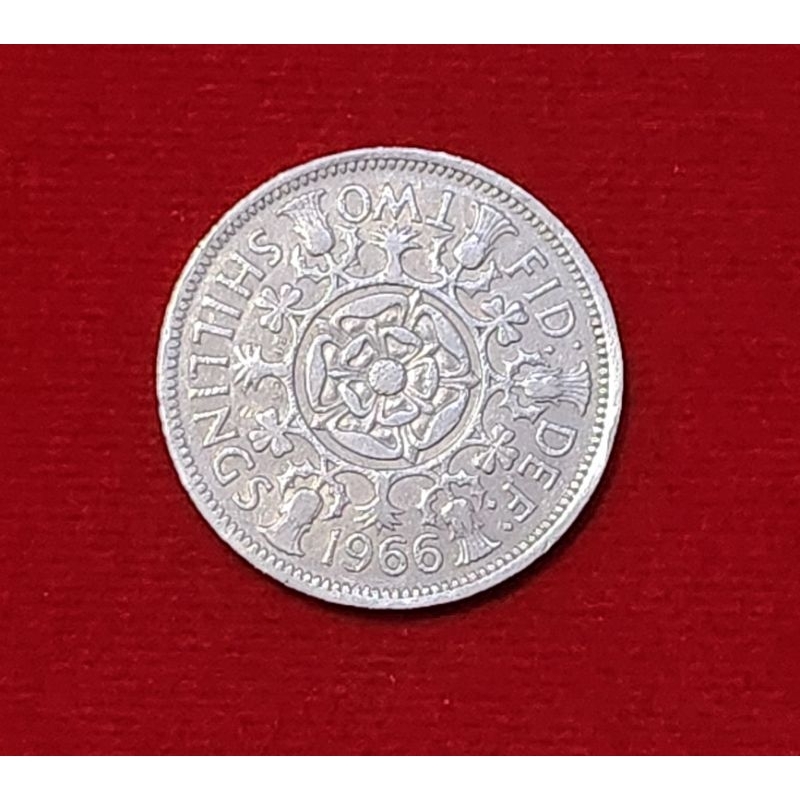 เหรียญ UK United Kingdom 2 shillings (florin)​ ปี1966 สภาพสวยรับประกันแท้💯