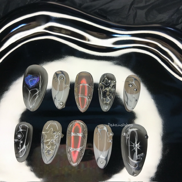 Ombre black y2k press on nails เล็บปลอมสีเจลแท้