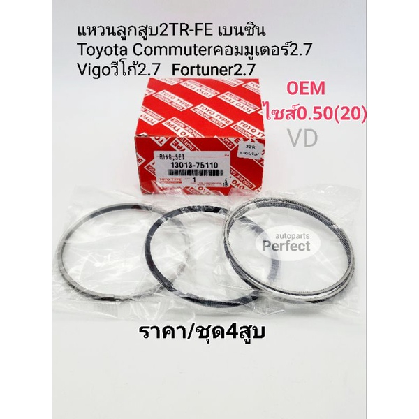 แหวนลูกสูบ ไซส์20(0.50)2TR-FE เบนซิน Toyota Commuterคอมมูเตอร์2.7 Vigoวีโก้2.7 Fortuner2.7เบนซิน ราค