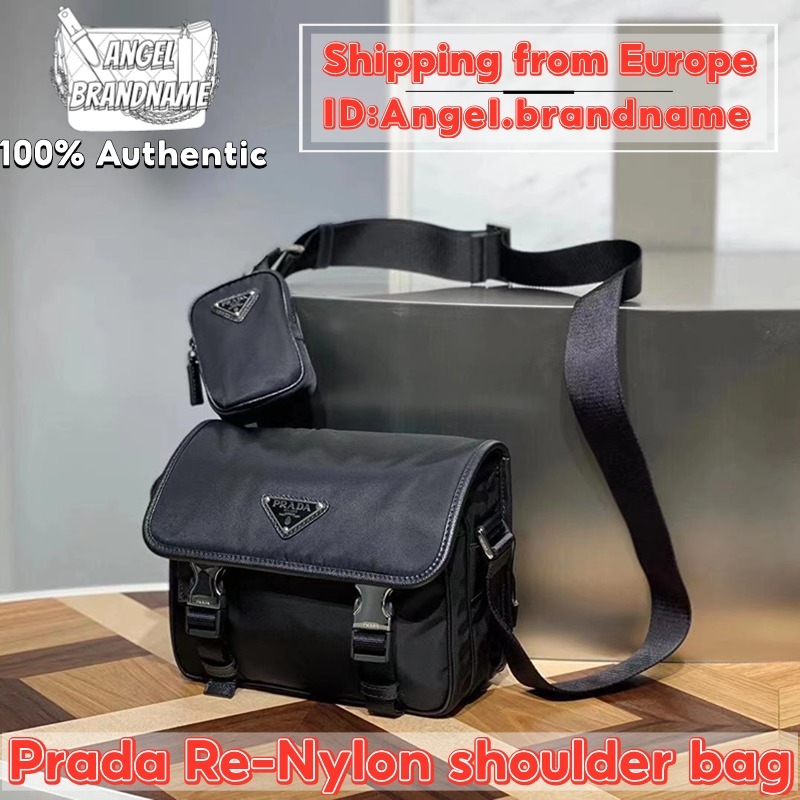 👜ปราด้า Prada Re-Nylon and Saffiano leather shoulder bag 3 in 1 Messenger bag กระเป๋าสะพายสำหรับผู้ชาย