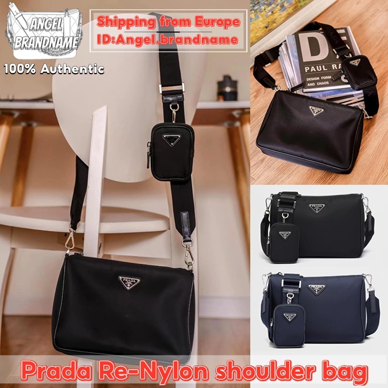 👜ปราด้า Prada Re-Nylon and Saffiano leather shoulder bag 3 in 1 Messenger bag กระเป๋าสะพายสำหรับผู้ชาย