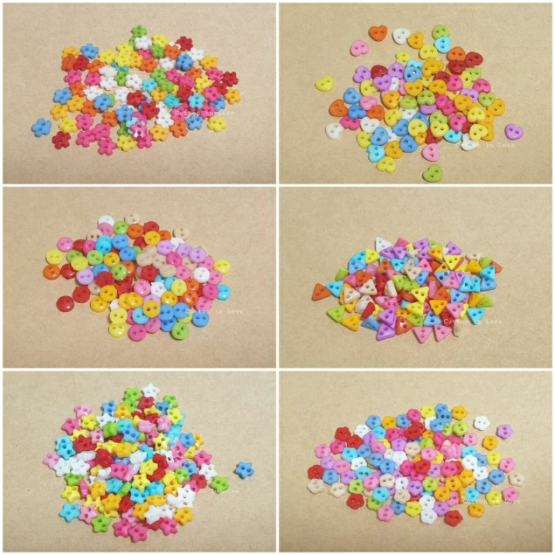 กระดุมจิ๋ว100เม็ด แบบ 2 รู ขนาด 6มม. คละสี มีหลายแบบให้เลือก