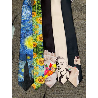 🎀พร้อมส่ง - เนคไทลายวินเทจ เนคไทดอกทานตะวัน เนคไทแวนโก๊ะ ☀️👙 necktie