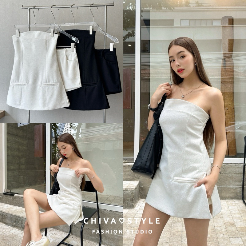 -𝐂𝐡𝐢𝐯𝐚- พร้อมส่ง เซ็ตเกาะอกตัวยาว+กางเกง