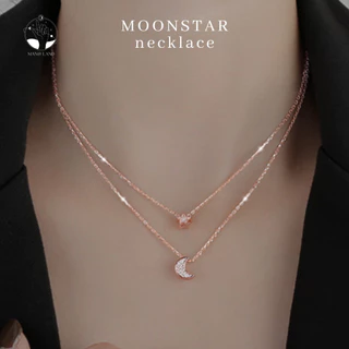 MNL💗MOONSTAR เกาหลี โรสโกลด์ สร้อยคอสองชั้น จี้ดาว พระจันทร์ ไม่ลอกดำ ไม่แพ้ เครื่องประดับแฟชั่น ผู้หญิง เงินแท้ มินิมอล