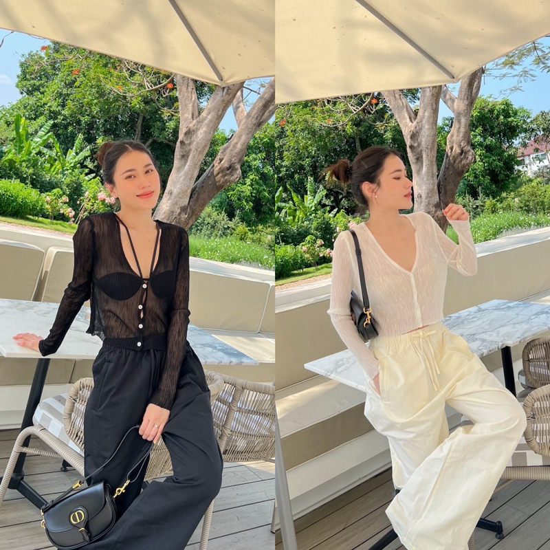 Glam summer เสื้อแขนยาวผ้าบาง ตัวเสื้อผ้าทอบางๆ ใส่กับบราสีๆก็สวยน้า สวยแบบโฮ่งมากๆค่า