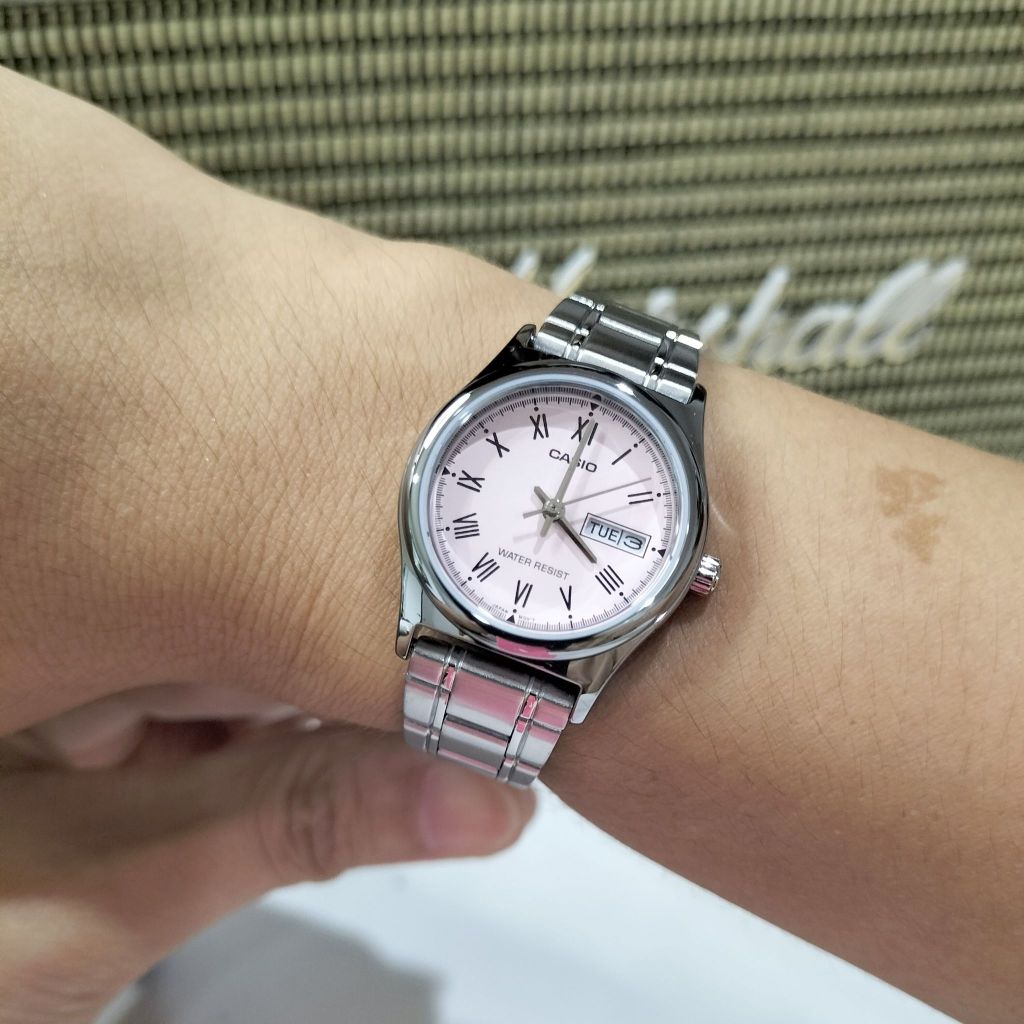 CASIO LTP-V006D หน้าปัด25มม. นาฬิกาหญิง สายสแตนเลส กันน้ำ แสดงวันที่-สัปดาห์ คาสิโอแท้ รับประกันศูนย์1ปี